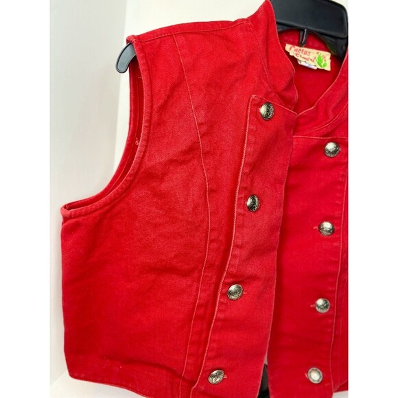Vintage Cactus Flower Open Vest Womens Size L Red Western Southwest Sleeveless - Picture 6 of 16